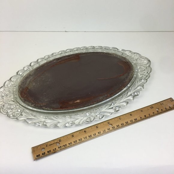 Vtg Oval Mirror Tray Tabletop Pressed Glass Vanity Bedroom Decor Tarnished READ - Picture 7 of 11